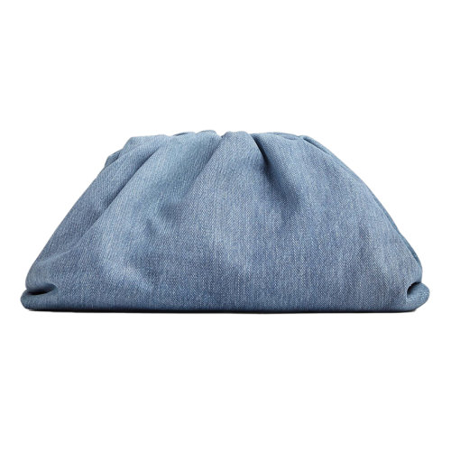 Bottega Veneta/葆蝶家 22新款 女士中號(hào)藍(lán)色牛仔布編織效果包羔羊皮磁扣開合黃銅飾面手拿包690238V2GZ08792