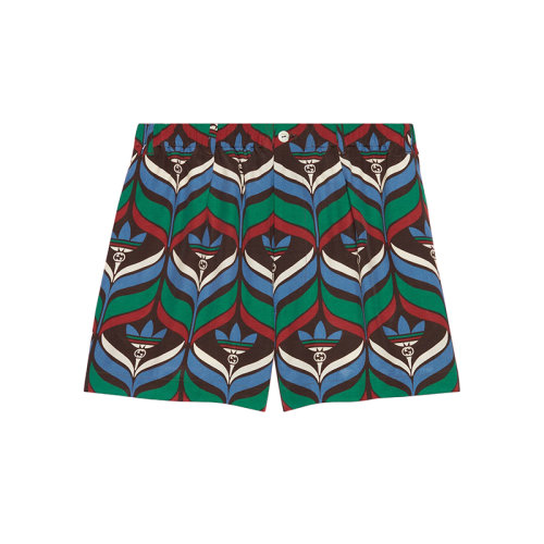 GUCCI/古馳 22年秋冬新款 adidas聯(lián)名系列 男士棕色/綠色粘膠纖維老花圖案短褲702439ZAJOV2054