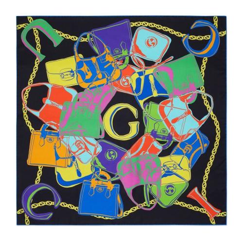  GUCCI古馳 22年秋冬 女士 Gucci手袋印花斜紋方巾 723139 3G001 1088