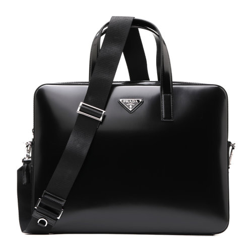 PRADA/普拉達(dá)三角徽標(biāo)漆皮牛皮革男士公文包2VE368ZO6F0