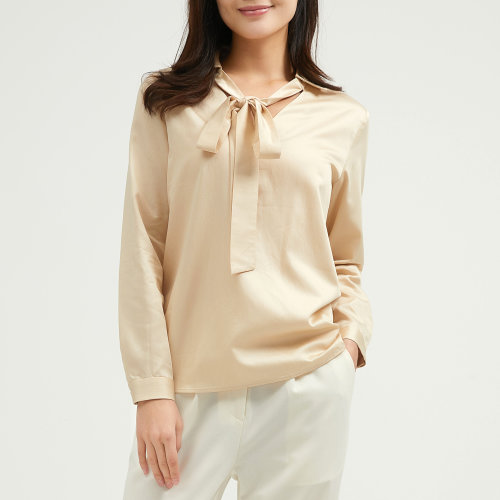 SHOKAY/繡嘉 天絲蝴蝶結(jié)系帶女士長(zhǎng)袖襯衫