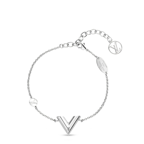 Louis Vuitton/路易威登 22春夏新款ESSENTIAL系列 銀色金屬鏤刻徽標(biāo)V字造型吊飾手鏈M63198