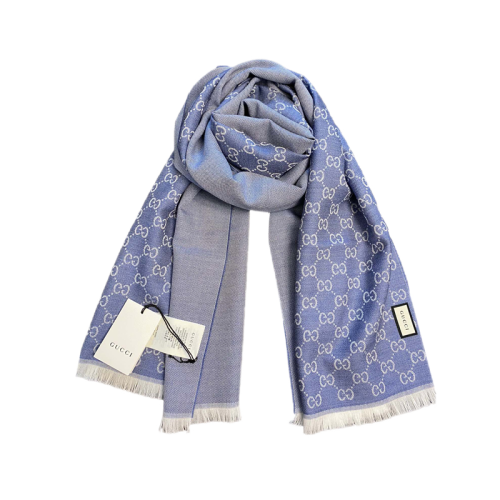 Gucci 古馳 雙面拼色羊毛圍巾344994 4G200 ai 藍色 40*180