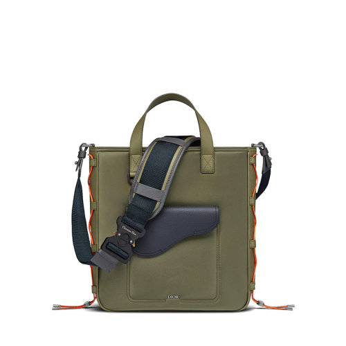 DIOR/迪奧 SADDLE系列  SACAI聯(lián)名男士橄欖色科技面料和海軍藍粒面小牛皮手提肩背包1ADSH198USF_H65E