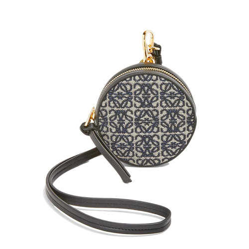 LOEWE/羅意威 Cookie系列 女士黑色海軍藍(lán)色徽標(biāo)提花織物皮革飾邊手拿包零錢包0010651214