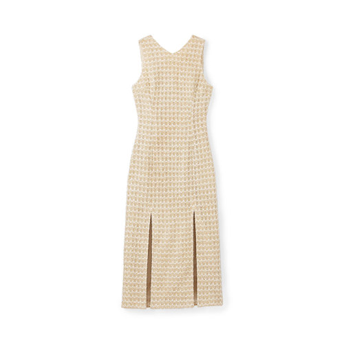 St.John/盛薔女士連衣裙雙開叉金色針織無袖連衣裙K1230B3