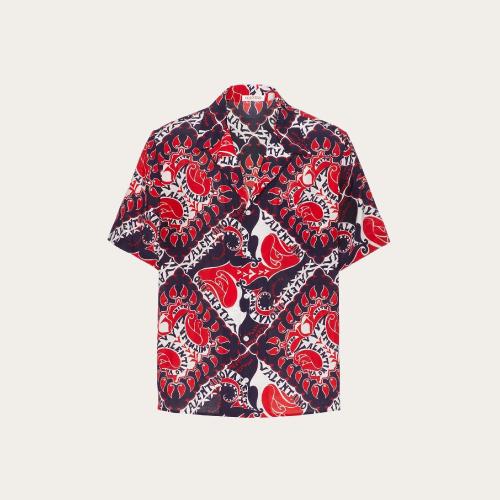  VALENTINO華倫天奴 22年秋冬 男士 短袖襯衫 CHEMISE EN SOIE A_VEC IMPRIMé ARCHIVE MANIFES