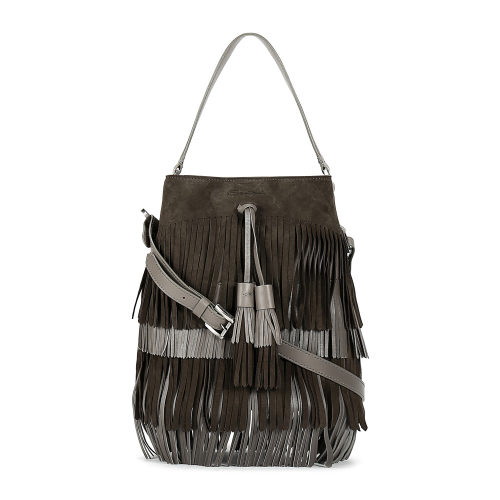 SANTONI(圣東尼) 【寺庫(kù)限量】SANTONI女士翻毛皮流蘇單肩包 DFBBA1445FO-H2MBM20 灰色