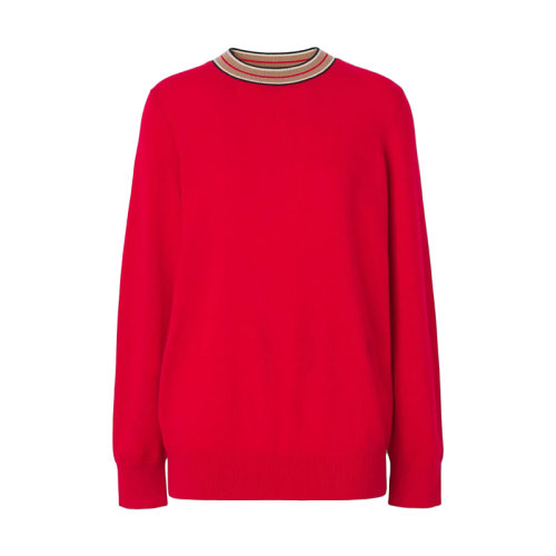 BURBERRY/博柏利 22年早春新款 女士亮紅色條紋裝飾純羊絨針織衫毛衣80488321