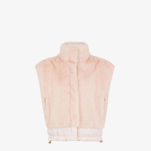  FENDI芬迪 22年秋冬 女士 馬甲 粉紅色貂皮和尼龍背心 FNH443AJQ7F11AS