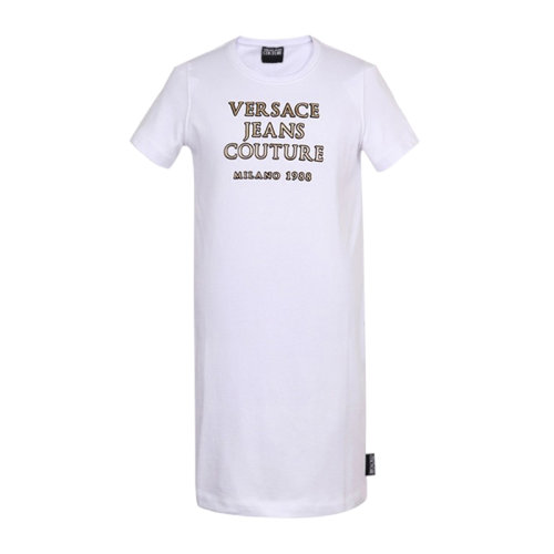 VERSACE JEANS/范思哲牛仔 女士純色棉質(zhì)經(jīng)典字母徽標(biāo)印花裝飾圓領(lǐng)短袖連衣裙 D2HUA451-30177 多色可選