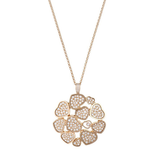 Chopard/蕭邦 經(jīng)典款HAPPY HEARTS COCKTAIL 女士玫瑰金色18K金滿(mǎn)鉆快樂(lè)的心掛墜項(xiàng)鏈 79A483-5901