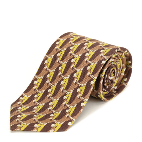 PRADA/普拉達(dá) 桑蠶絲棕色印花男士領(lǐng)帶