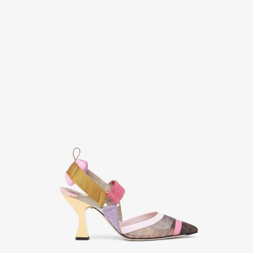  FENDI芬迪 22年秋冬 女士 高跟鞋 棕色網(wǎng)眼布高跟露跟鞋 8J6851AJZ3F1HG5