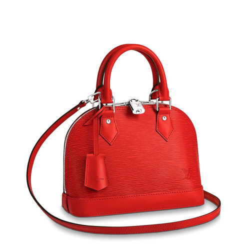 Louis Vuitton/路易威登 21新款 Alma BB系列 女士罌粟紅色粒面水波紋牛皮雙拉鏈掛鎖單肩包M41160