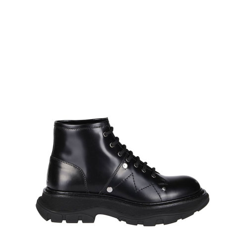 Alexander McQueen/亞歷山大麥昆  女鞋 古力娜扎同款 女士時(shí)尚黑線皮面系帶休閑短靴 595469WHZ811081