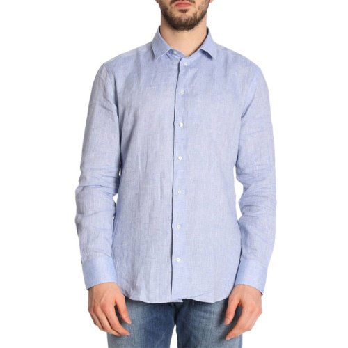  Emporio Armani/安普里奧阿瑪尼 男士藍(lán)色棉質(zhì)長袖襯衫 W1CSPL