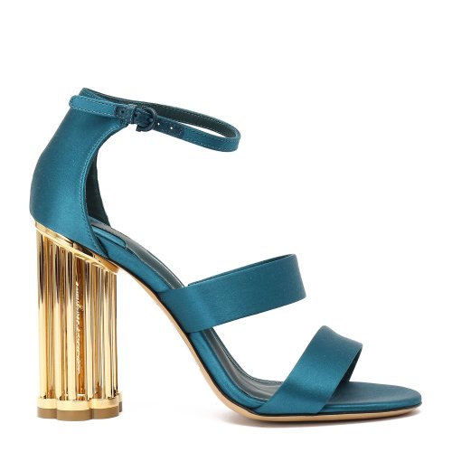 Salvatore Ferragamo/菲拉格慕 孔雀藍色 女士緞面高跟涼鞋【寺庫限量】 694502-01N620-DAIANO-A6X5MA