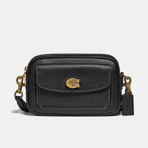 COACH 蔻馳  女士專柜款WILLOW系列小號相機(jī)包單肩斜挎包黑色牛皮革 C0823 B4BK