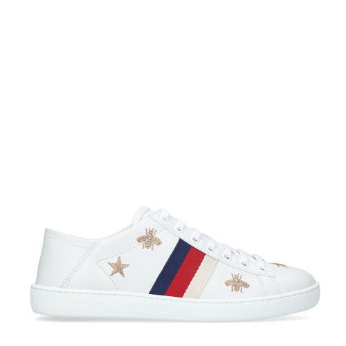 GUCCI/古馳 女士白色皮質(zhì)小蜜蜂星星刺繡休閑運(yùn)動(dòng)鞋 498205 AXWQ0 9098