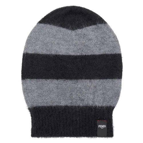 FENDI/芬迪 男士黑灰色條紋馬海毛和真絲無檐小便帽FXQ107AH7HF0D9B