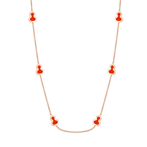QEELIN/麒麟珠寶 WULU系列 18K金玫瑰金紅色琺瑯葫蘆裝飾長項鏈WU-020-SNL8-RGREDE