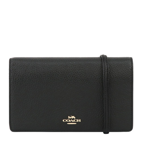 COACH/蔻馳 女士黑色皮革金屬字母徽標(biāo)斜挎包單肩包手拿包信封包錢包卡包女包 F3037IMBLK