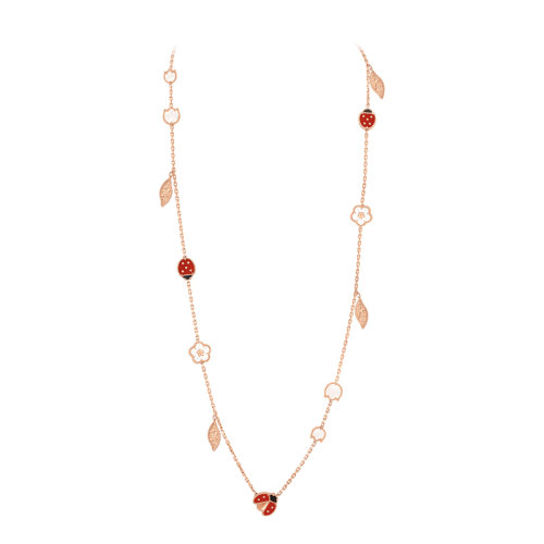 Van Cleef & Arpels/梵克雅寶 Lucky Spring系列 18K金玫瑰金珍珠母貝瑪瑙紅玉髓15個(gè)圖案長項(xiàng)鏈VCARP7RT00