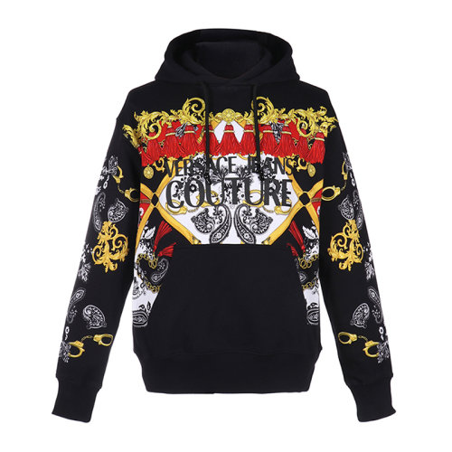 VERSACE JEANS/范思哲牛仔 男士拼色棉質(zhì)經(jīng)典字母徽標(biāo)印花裝飾長(zhǎng)袖上衣衛(wèi)衣連帽衫運(yùn)動(dòng)衫套頭衫 B7GZA7KI-30328-899