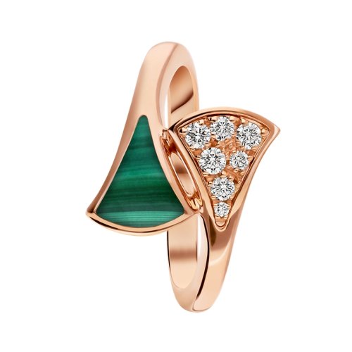 BVLGARI/寶格麗 DIVAS'DREAM系列18K金玫瑰金鑲孔雀石與鉆石 小扇子戒指/指環(huán)  356451