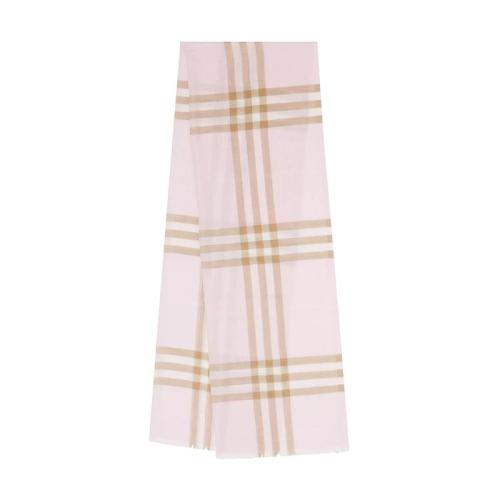 BURBERRY/博柏利 22年早春新款 男女同款雪花白色羊毛桑蠶絲混紡輕盈格紋細(xì)穗流蘇圍巾80194621