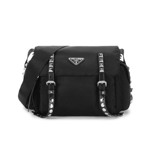 PRADA/普拉達(dá)  女士織物鉚釘裝飾單肩斜挎包 1BD118 2BYB