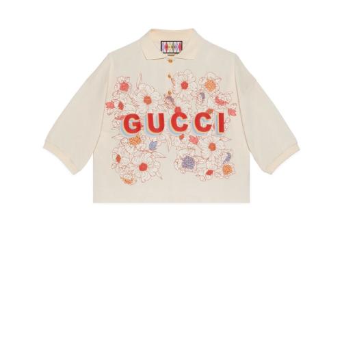  GUCCI古馳 22年秋冬 女士 Gucci Lovelight系列棉質(zhì)印花Polo上衣 709394 XJERO 9150