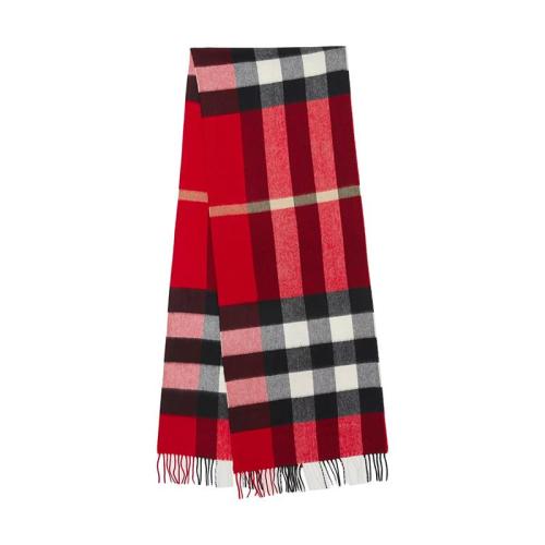 BURBERRY/博柏利 22年早春新款 男女同款紅色純羊絨格紋流蘇圍巾80497261