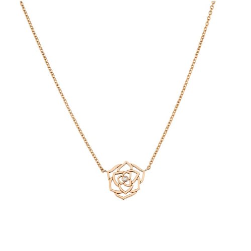 PIAGET/伯爵 ROSE玫瑰系列 18K金玫瑰金鑲鉆鏤空玫瑰優(yōu)雅項鏈 G33U0800