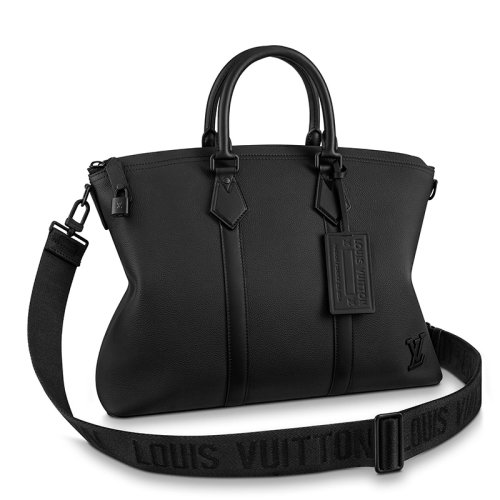 Louis Vuitton/路易威登 22春夏新款LOCK IT系列 男士黑色粒面小牛皮黑扣黑鎖配可拆卸吊飾肩帶單肩斜挎手提托特包M59158