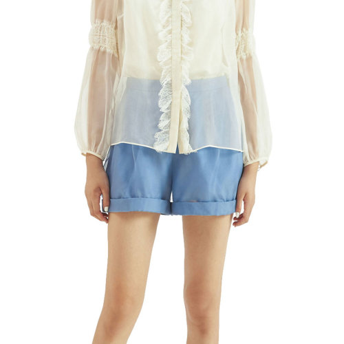 nisiss/怡夕19秋冬柯根紗雙層疊透短褲女士短褲