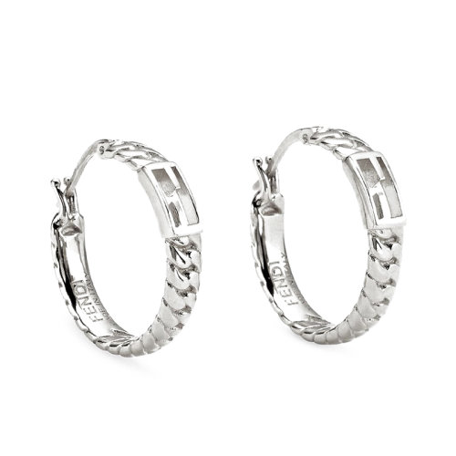 FENDI/芬迪   BAGUETTE系列 女士銀色飾有網(wǎng)狀鏈和Baguette FF圖案耳環(huán) 8AG992B08F0TH0