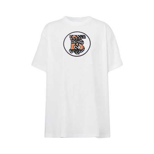 BURBERRY/博柏利 22年春夏新款 女士白色純棉Logo圖案寬松短袖T恤80559071