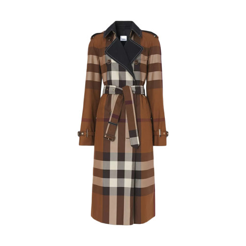 BURBERRY/博柏利 22年早春新款 女士深樺木棕色格紋純棉Trench風(fēng)衣80486961
