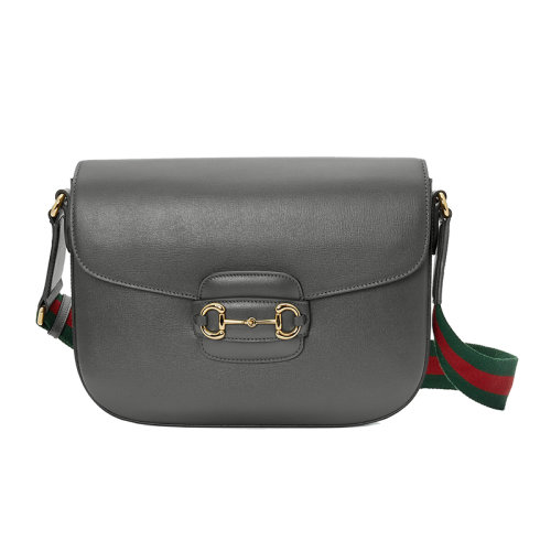 GUCCI/古馳 22新款Horsebit 1955系列 女士灰色皮革馬銜扣金扣翻蓋開合單肩斜跨包70045718YSG1142