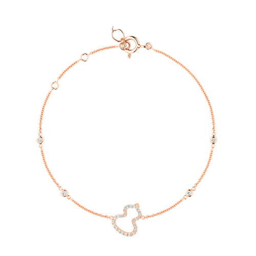 QEELIN/麒麟珠寶 WULU系列 18K金玫瑰金鑲嵌鉆石小號鏤空葫蘆形狀手鏈WU-BR0016A-RGD