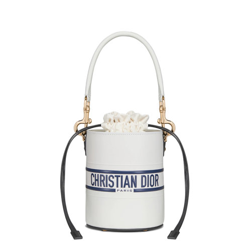DIOR/迪奧 22春夏新款VIBE系列 女士小號白色藍色光滑牛皮革抽繩設計單肩手提水桶包M8703OOBR_M933