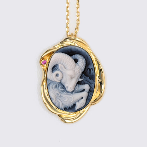 吊墜【2021年新款星座】 shiyu/十玉藝術珠寶 白羊座 [全球限量20枚] 一體雙色縞瑪瑙 黃道十二宮 十玉