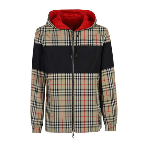 BURBERRY/博柏利 男士 服裝 21春夏 卡其色經(jīng)典格紋連帽尼龍夾克 男士夾克