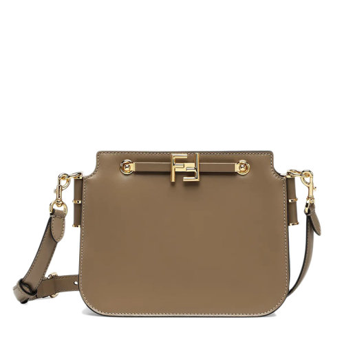 FENDI/芬迪  TOUCH系列 女士灰色小牛皮金色FF扣單肩斜挎包8BT349AHK2F1F1M