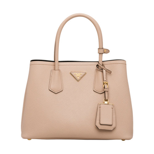 PRADA/普拉達(dá) 22新款 double系列 女士粉色saffiano十字紋皮革拆卸吊飾金色標(biāo)志雙皮手柄手提斜挎包1BG887_2A4A_F0UDW_V_OOO