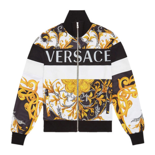 VERSACE/范思哲 男士拼色聚酯纖維混紡棉質(zhì)印花裝飾拉鏈開合長袖上衣外套夾克 A87488-A236132-A7027