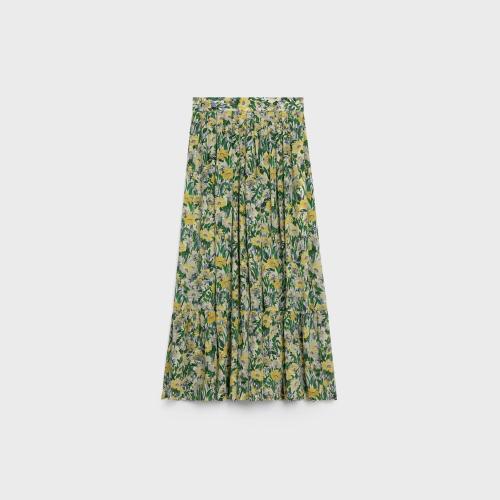  CELINE賽琳思琳 22年秋冬 女士 半身裙 “雛菊”縐綢中長(zhǎng)百褶裙 2J439187R.01KS