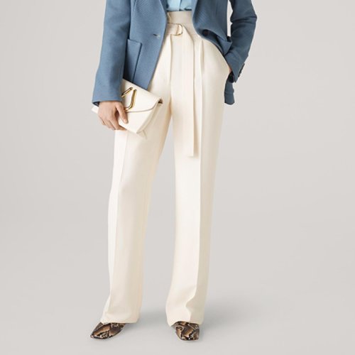 St.John/盛薔白色系帶垂墜闊腿西裝長褲女士休閑褲K831W41